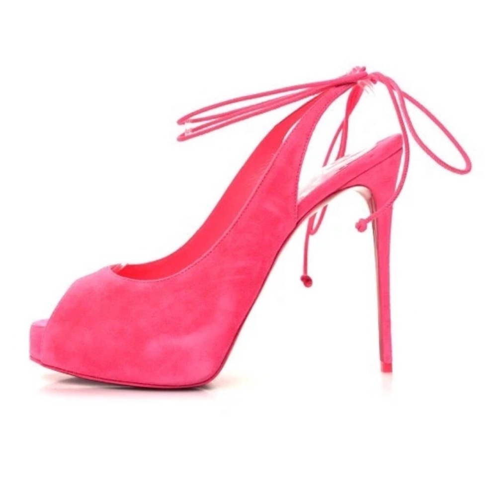 NWT CHRISTIAN LOUBOUTIN Pink Lace Up NVP Suede Peep-toe Sandal EU 39.5 US 8.5 - Picture 3 of 9